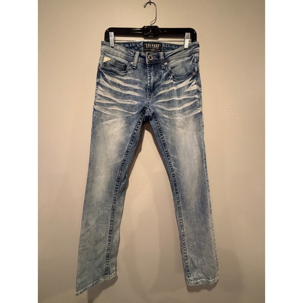 Salvage Supply Co Havoc Straight Slim Fit Light Wash Whiskered Denim Jeans 31x29